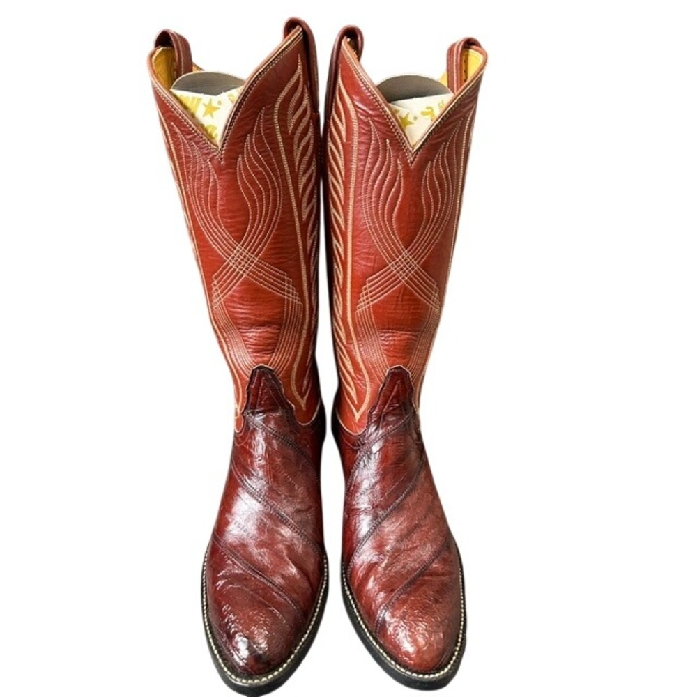 Vintage Women's Gold Label Tony Lama Chestnut Eel Skin Leather Cowboy Boots 6D